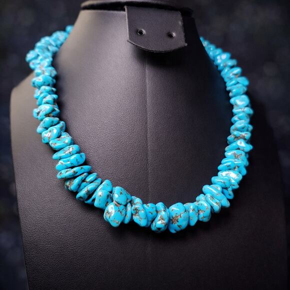 Vintage Jewelry - Vintage Morenci Turquoise Necklace Navajo Sterling Silver Beaded Pyrite Matrix